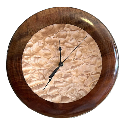 Click to view detail for MH102 Clock, Claro Walnut & Quilted Maple $300
